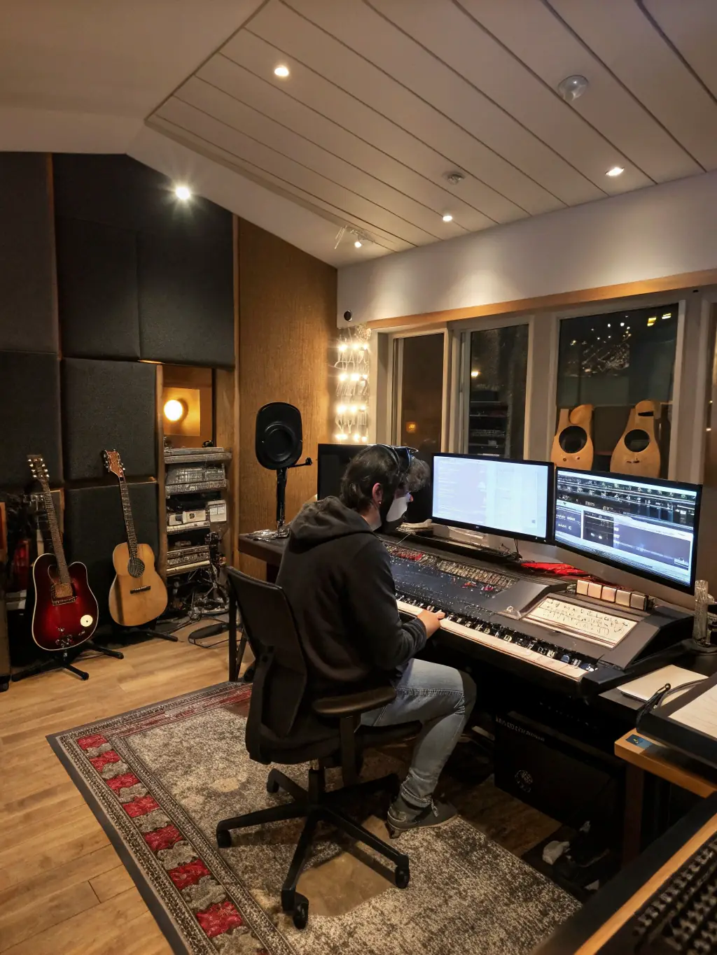 A photo of artists utilizing professional equipment and resources in a studio setting, emphasizing the access to resources provided by ASSOCIATION AURAMUSIC PROD.